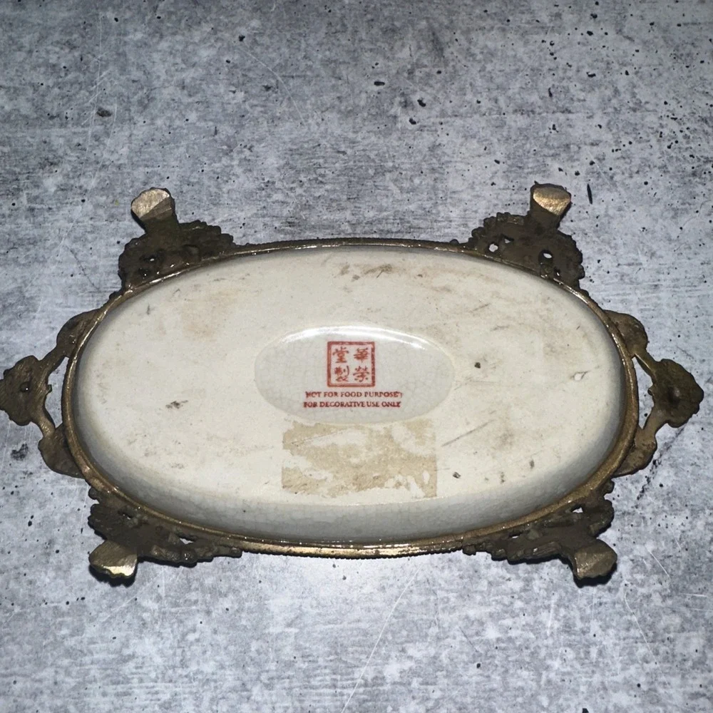 VINTAGE HUA PING TANG ZHI SOAP DISH TRINKET FLORAL Pink Flower PORCELAIN